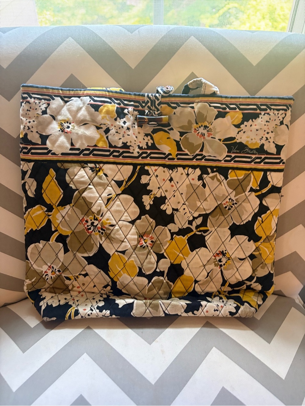 Vera Bradley Navy, Yellow & White Quilted Floral Tote
